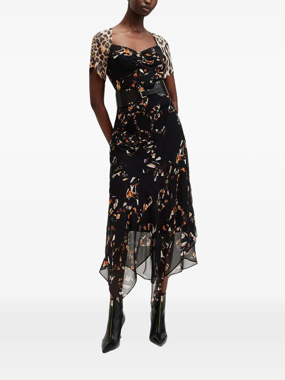 

Асимметричное платье с анималистичным принтом Leah Allsaints, черный