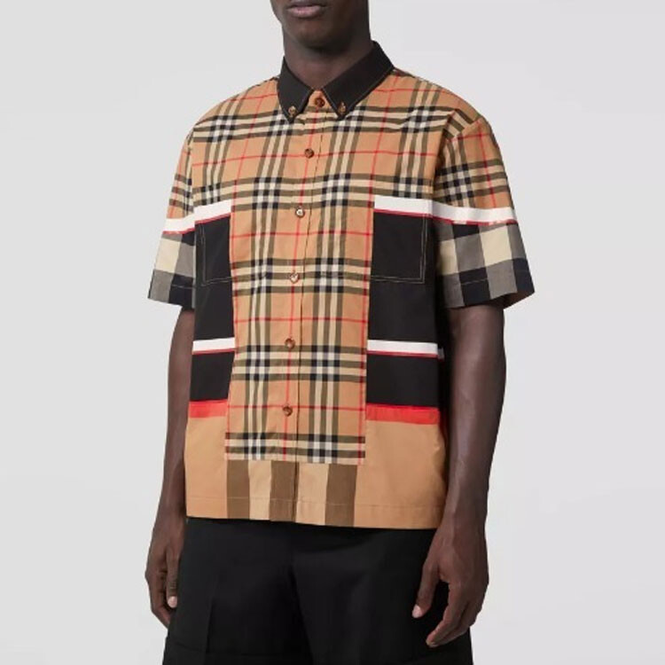Рубашка Burberry в стиле пэчворк, хаки — фото 4