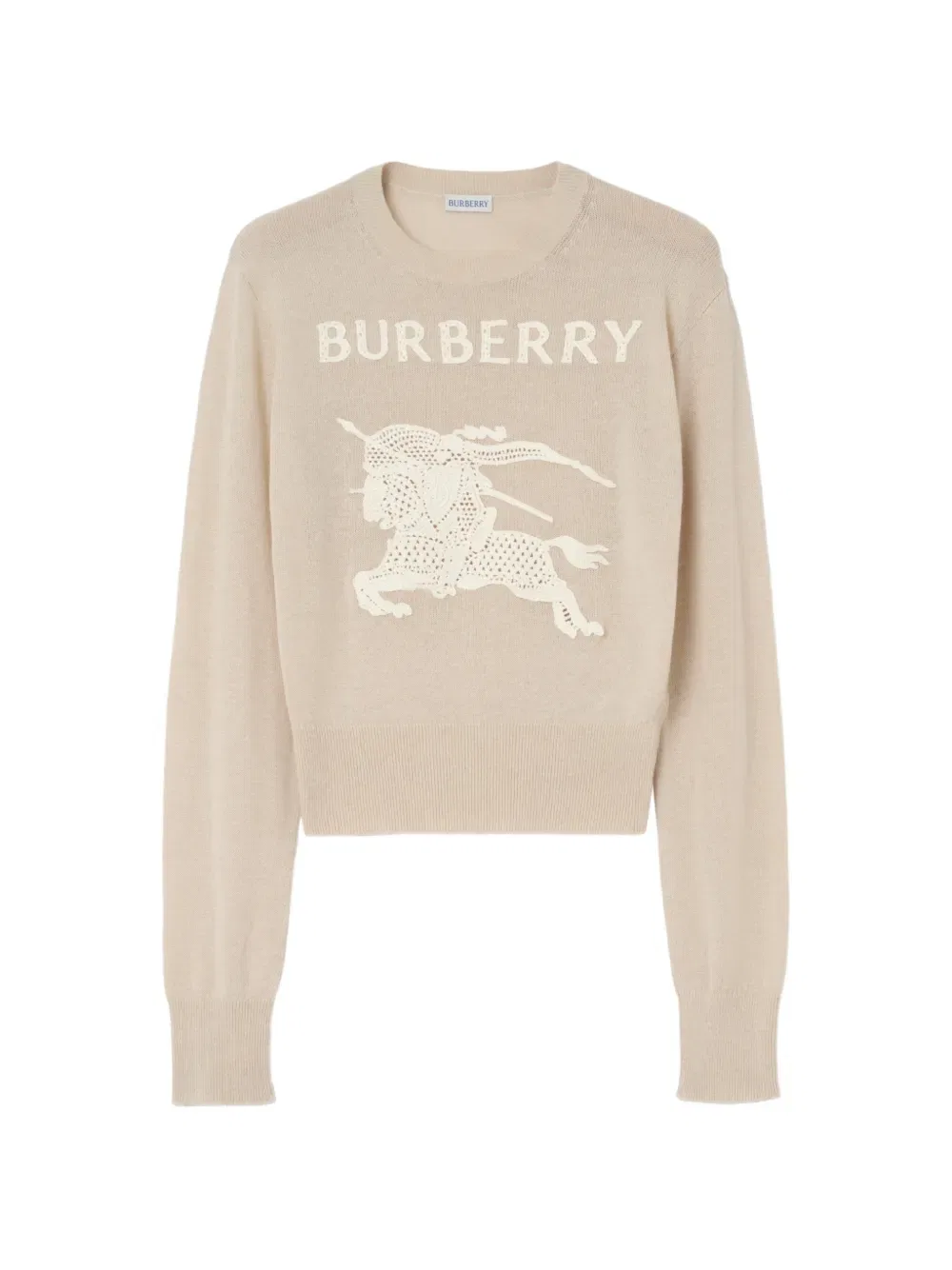 Свитер Ekd Burberry Хлопковый шерстяной, с вышивкой Рыцарь-всадник, нейтральный