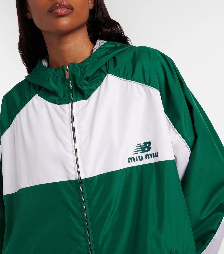 Куртка из поплина с цветовыми блоками от New Balance Miu Miu, зеленый — фото 4