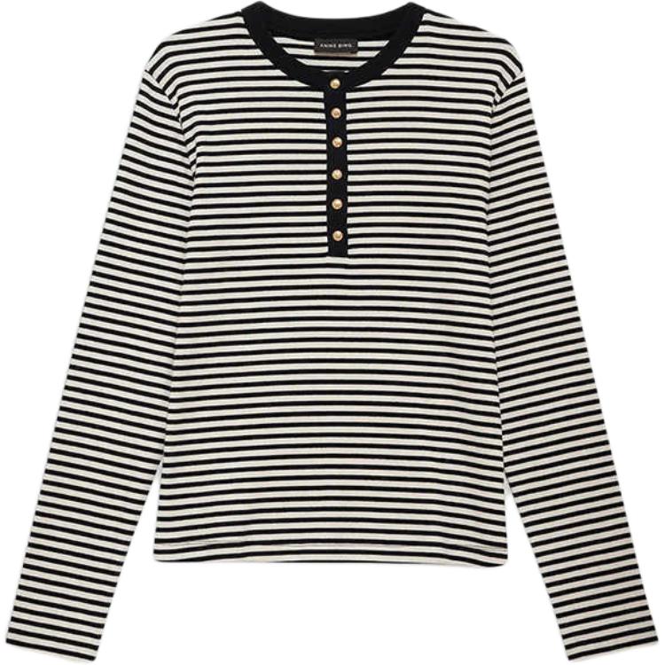 

Футболка Alessia с полупуговицами в полоску и рубчиком Anine Bing, кремовый/черный