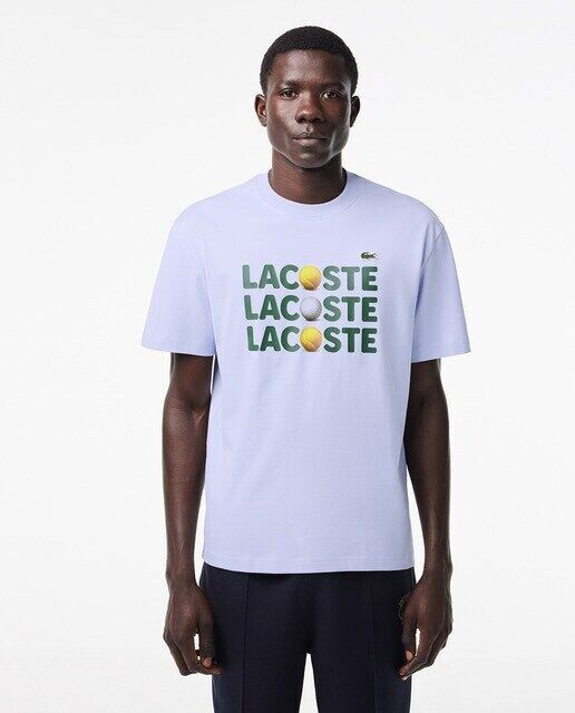 

Футболка из плотного хлопка с принтом мяча Lacoste, светло-синий