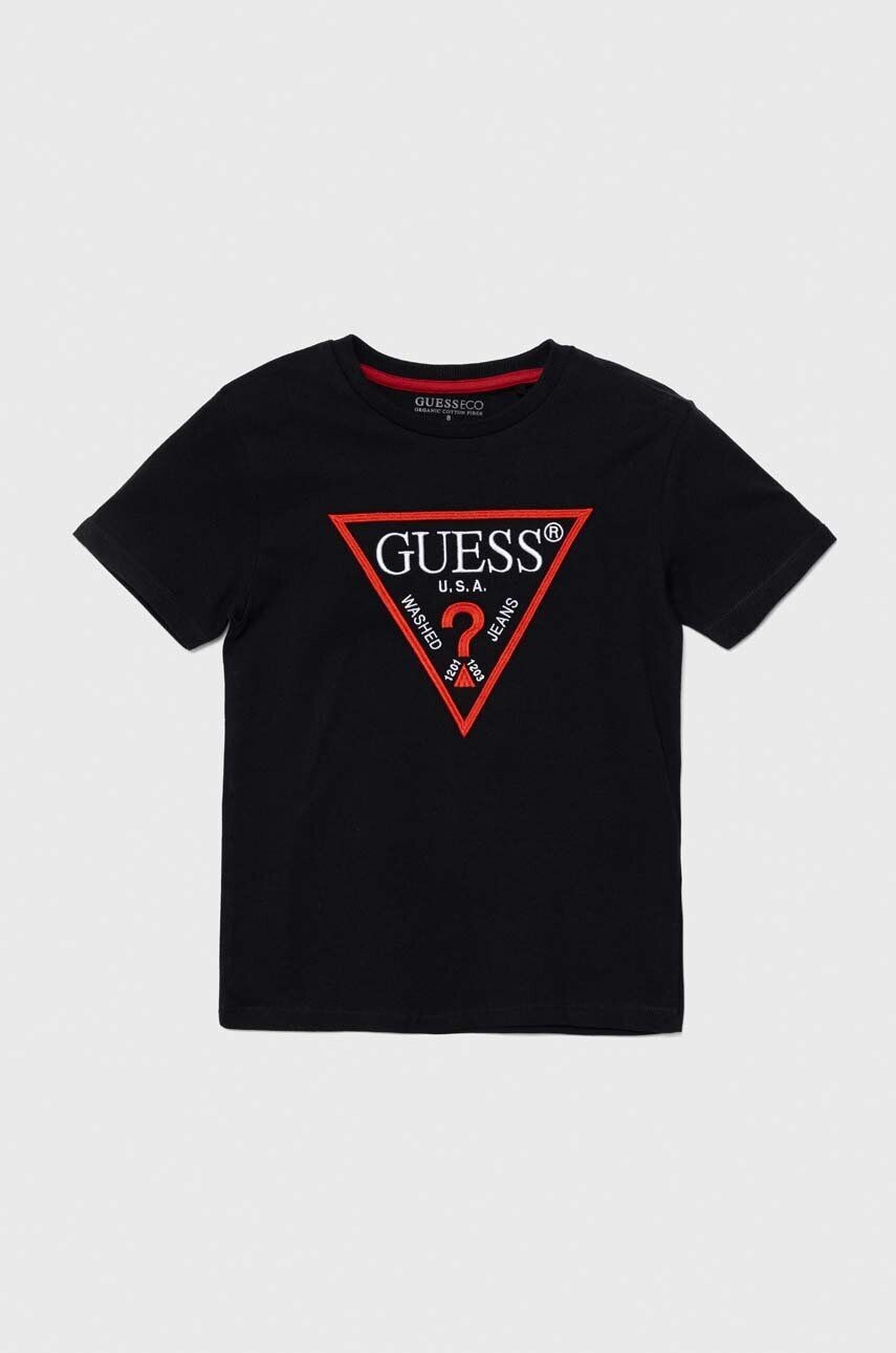 

Детская хлопковая футболка Guess, черный