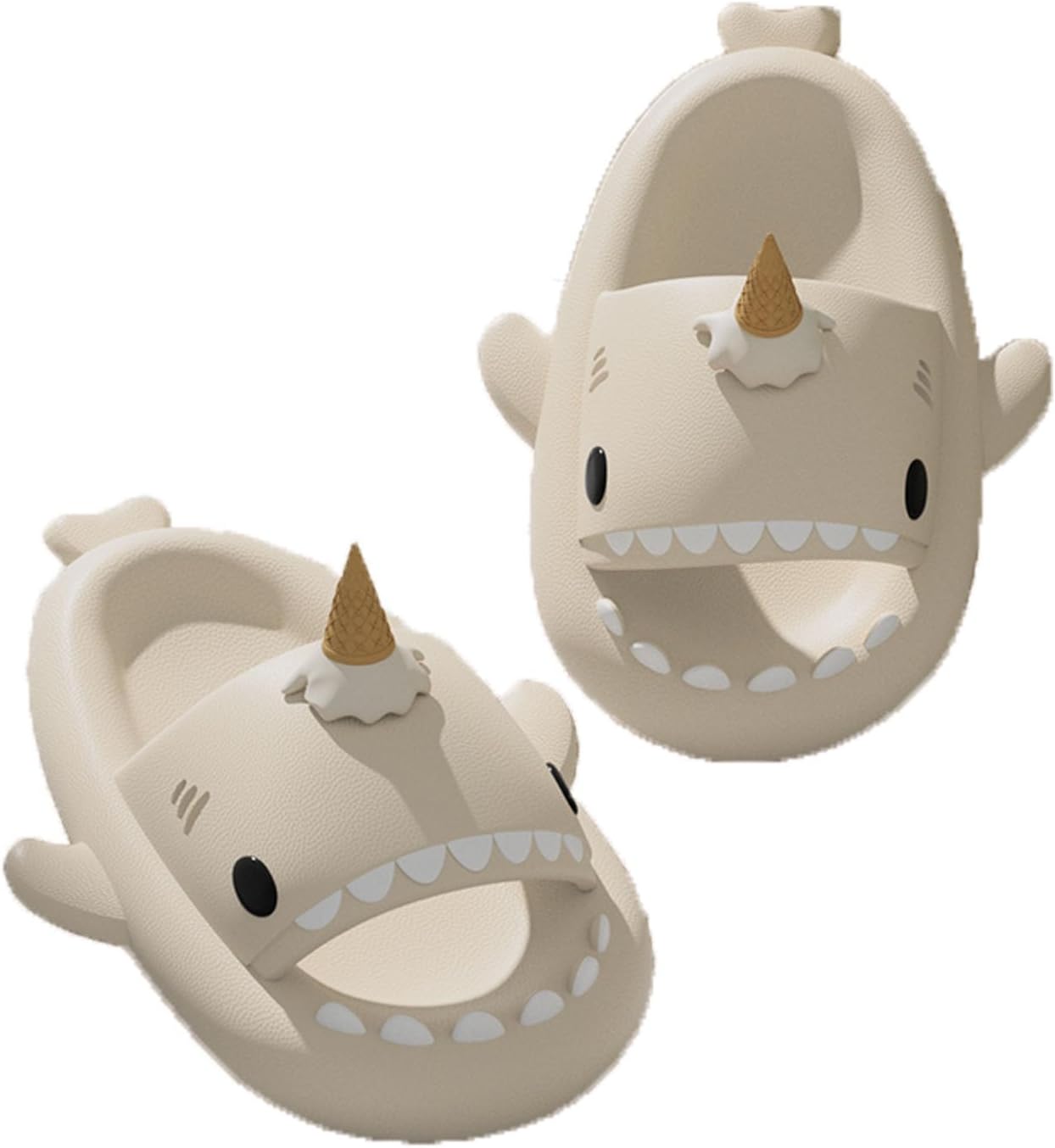 

Сандалии Zureto Ice Cream Shark, с 3D-забавными плавниками в виде мороженого, унисекс, облачные сандалии-акулы из ЭВА для пляжа, бежевый