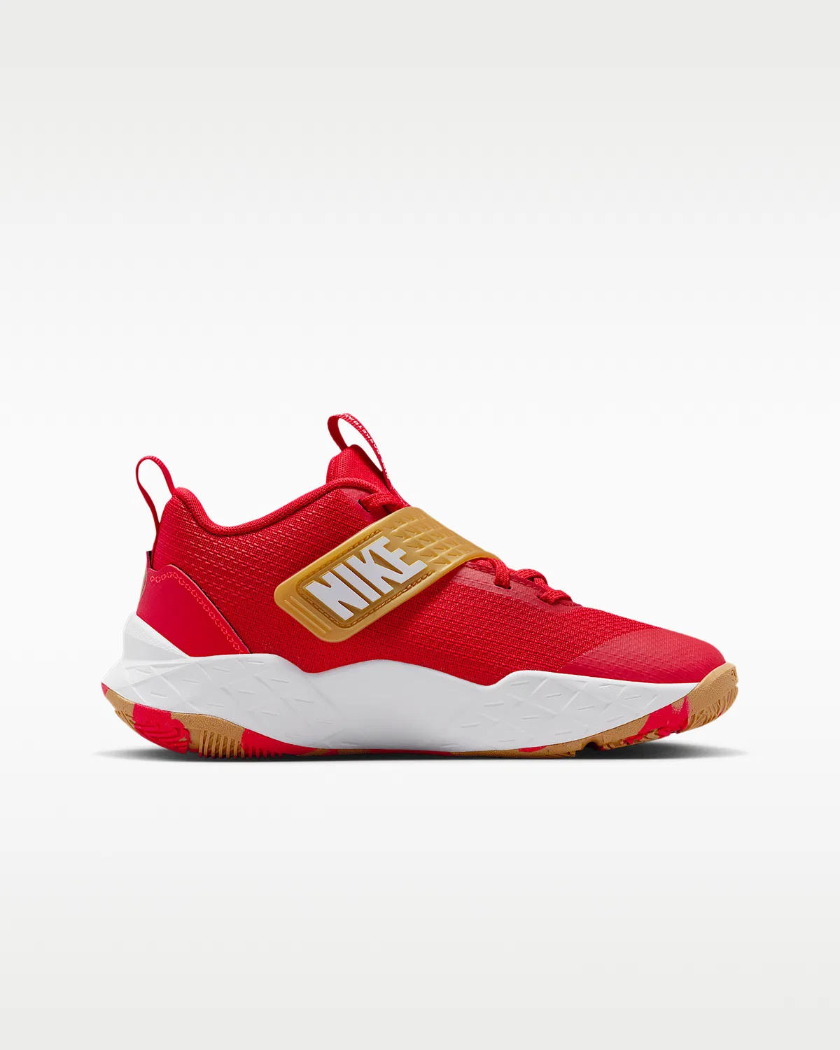 Детские баскетбольные кроссовки Nike Team Hustle D 12, University Red/Metallic Gold/Bright Crimson/White — фото 3