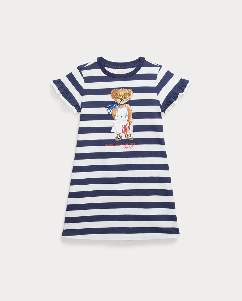 

Платье для девочки из хлопка с изображением медведя Поло Polo Ralph Lauren, темно-синий