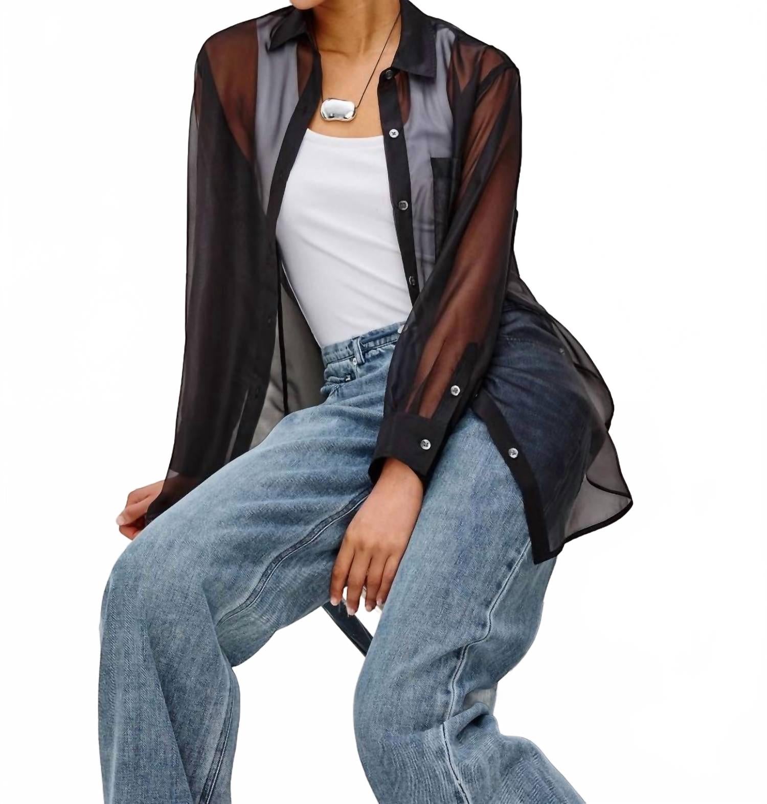 

Прозрачный топ-рубашка Sofiya черного цвета Rails, черный