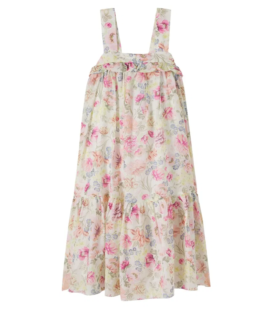 Хлопковое платье с цветочным принтом Chloé Kids, мультиколор