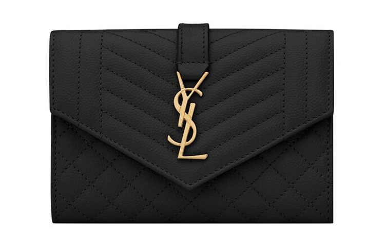 

Saint Laurent Кошелек-конверт из тисненой кожи, маленький, женский, черный