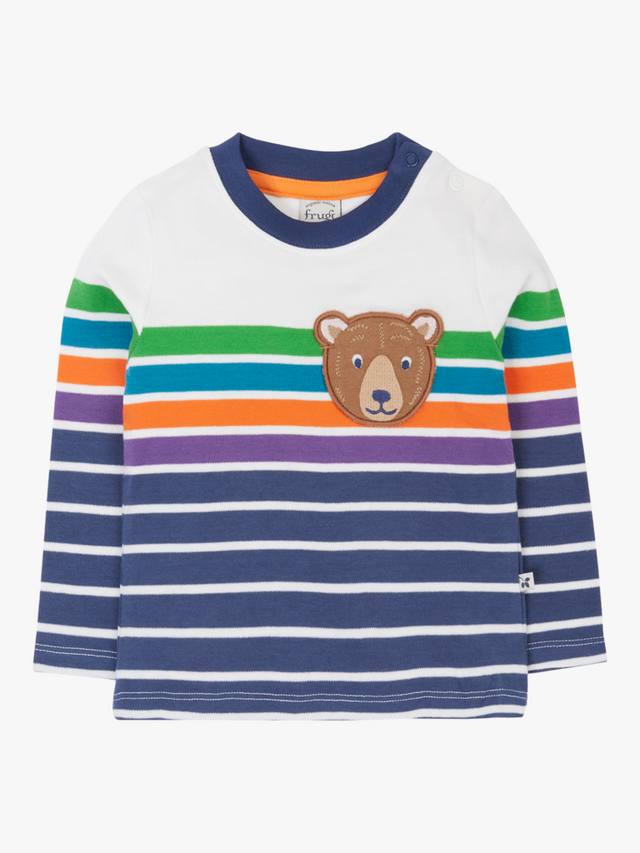 

Детский топ с карманом и принтом Cotton Character Frugi, Navy Stripe/Bear