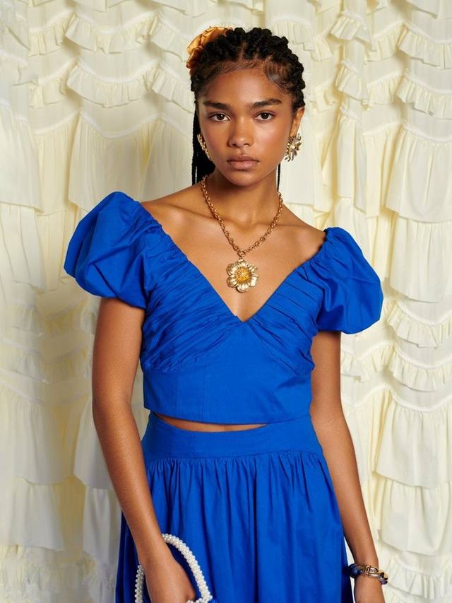 

Топ с воланами и V-образным вырезом из хлопковой смеси Sister Jane, Blue