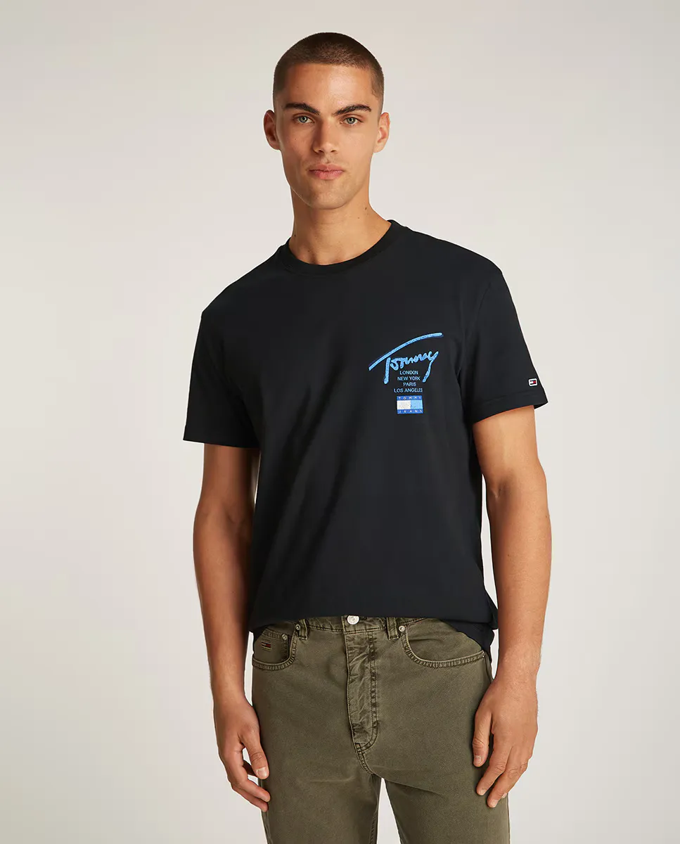 

Мужская футболка прямого кроя с принтом на спине Tommy Jeans, чёрный