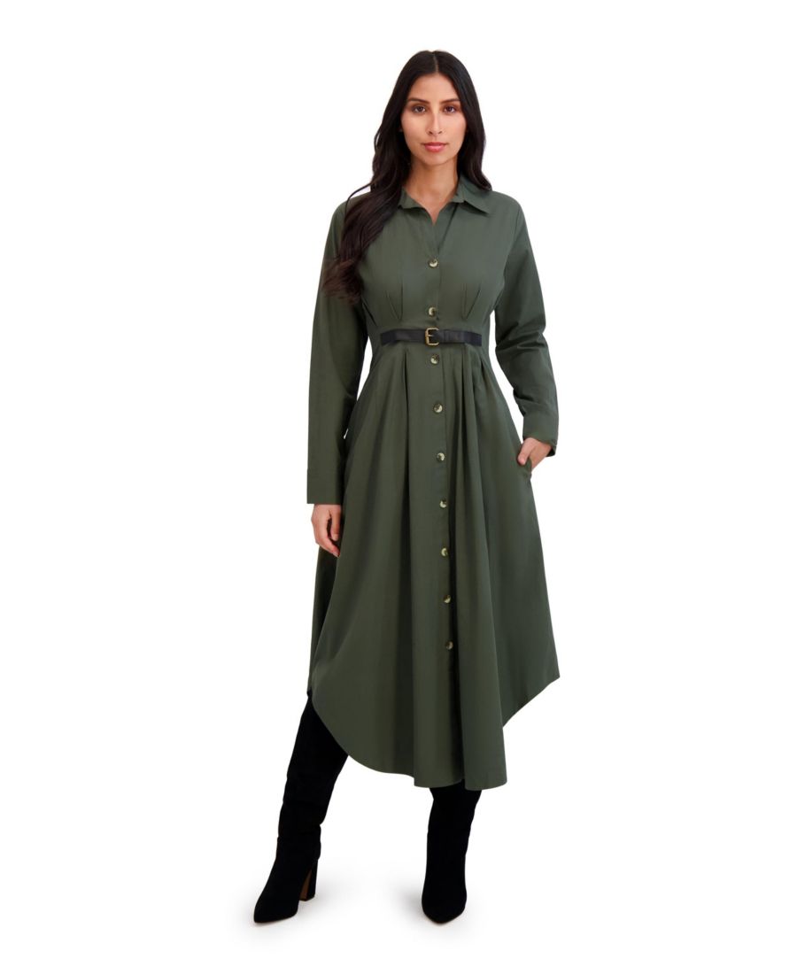 

Женское платье-рубашка с воротником и поясом London Times, Dark Green