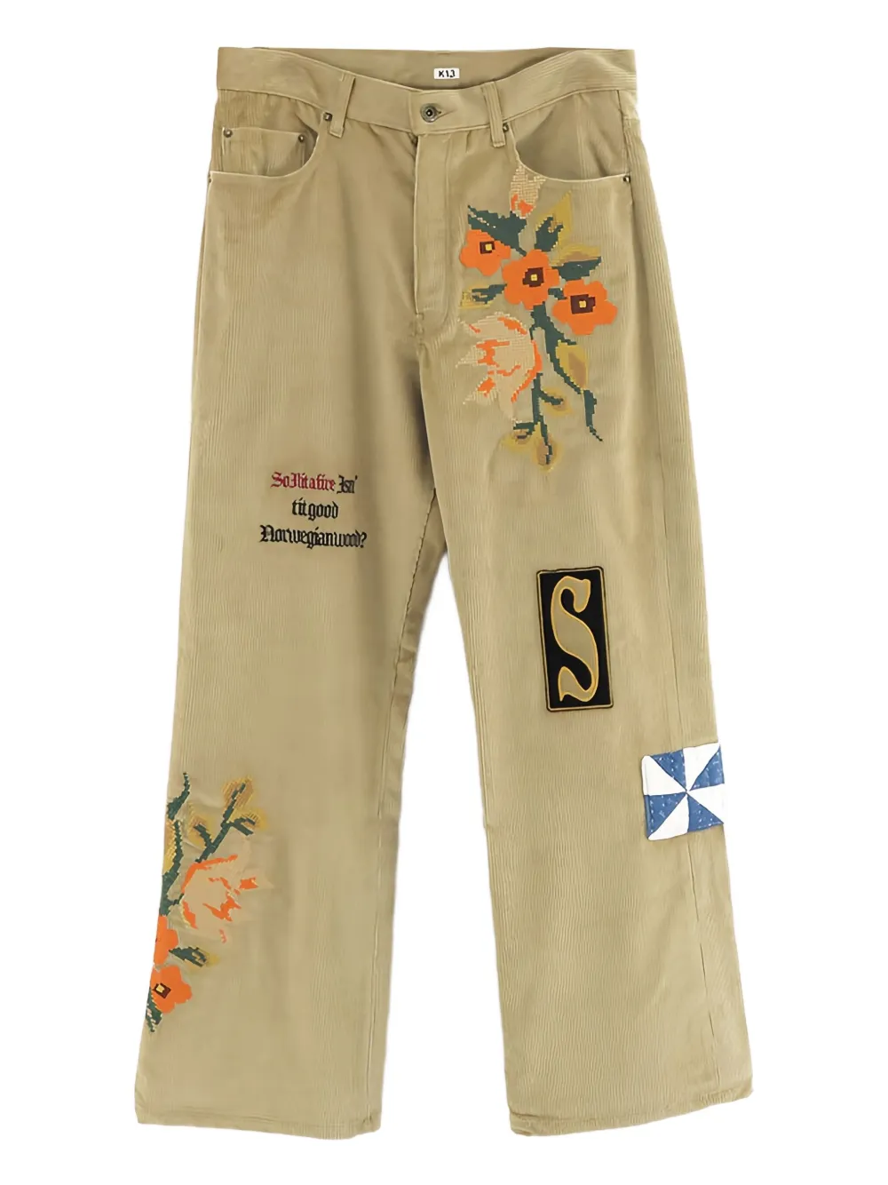 

Брюки с цветочными аппликациями и нашивками Khoki, бежевый