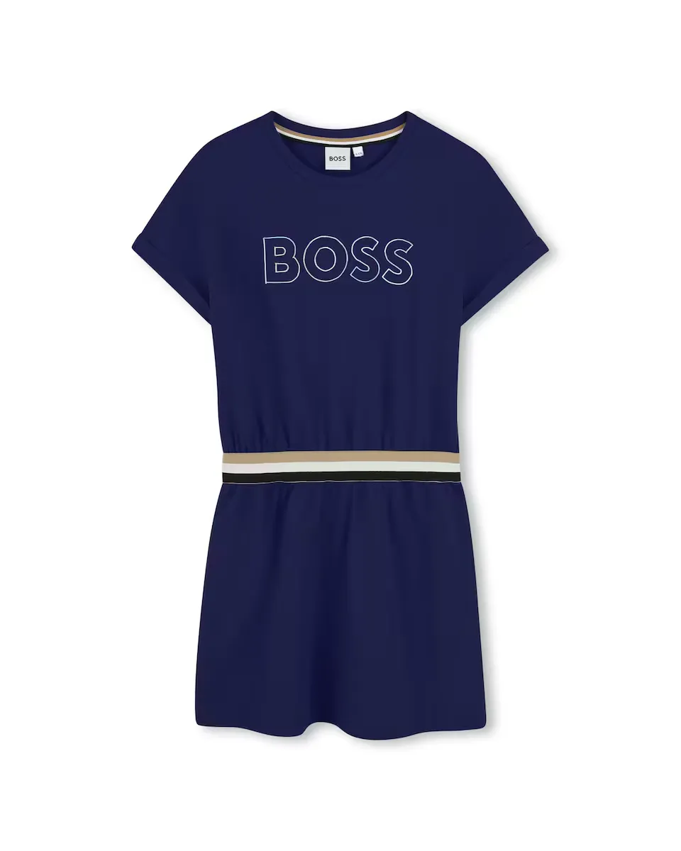 

Черное платье для девочки с короткими рукавами BOSS Kidswear, черный
