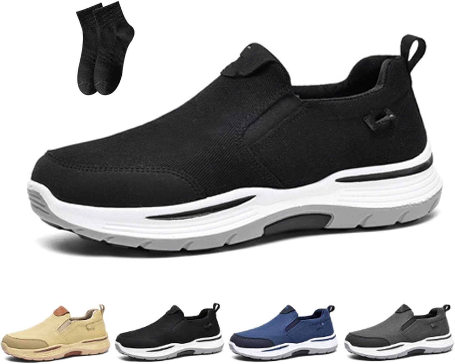 

Мужские ортопедические слипоны для ходьбы и походов- легкие, дышащие, мужская обувь с поддержкой свода стопы, слипоны из ткани Noworfewer, черный