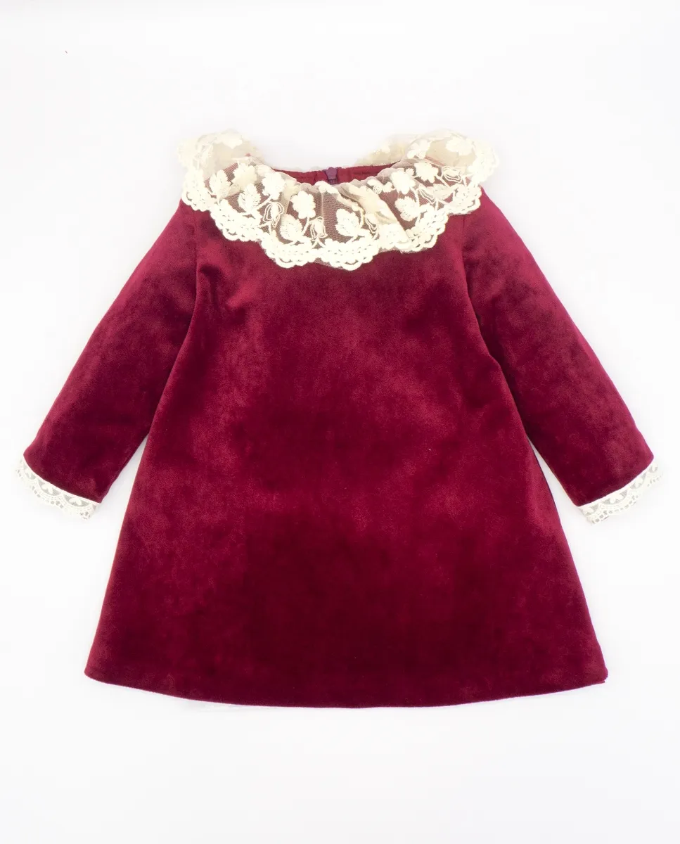 

Детское церемониальное платье из бархата с кружевным воротником Fina Ejerique, гранатовый