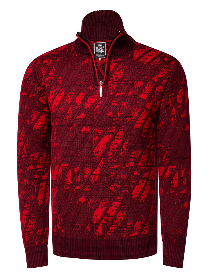 

Свитер с воротником-стойкой и полумолнией бордового цвета Rusty Neal