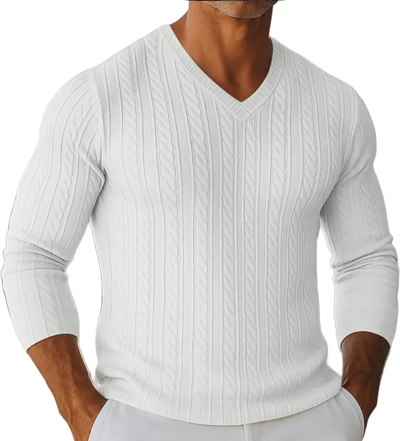 

Свитер мужской V-образный вырез Cable Knit