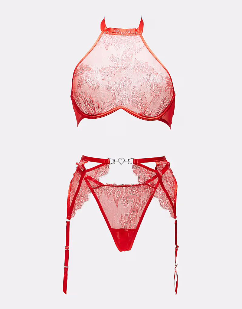 

Комплект Ann Summers Glimmer из 3 предметов с вырезом красного цвета