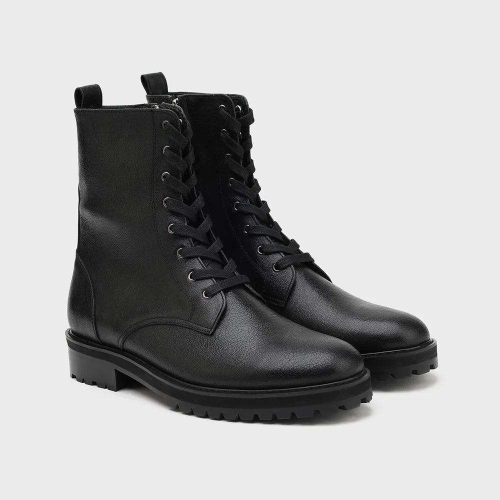 Мужские армейские ботинки Firenze.A Round Toe Hidden Zip-Up, чёрные с эффектом "crack"