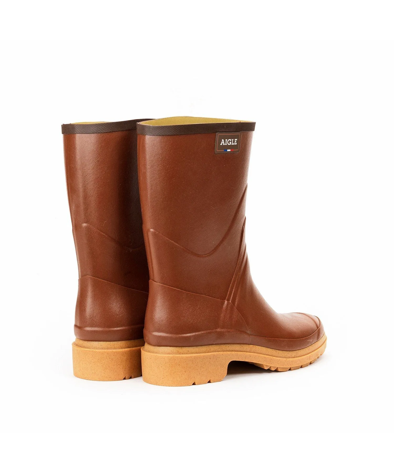 Резиновые сапоги средней длины Bison 2 на низком каблуке Aigle, Light brown — фото 3
