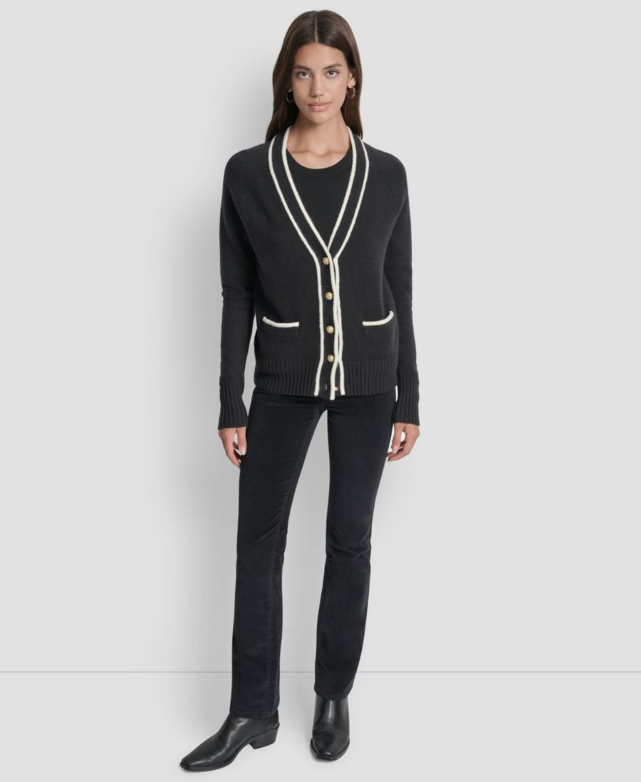 

Женский кардиган с длинными рукавами и V-образным вырезом DKNY Jeans, Black/Eggnog