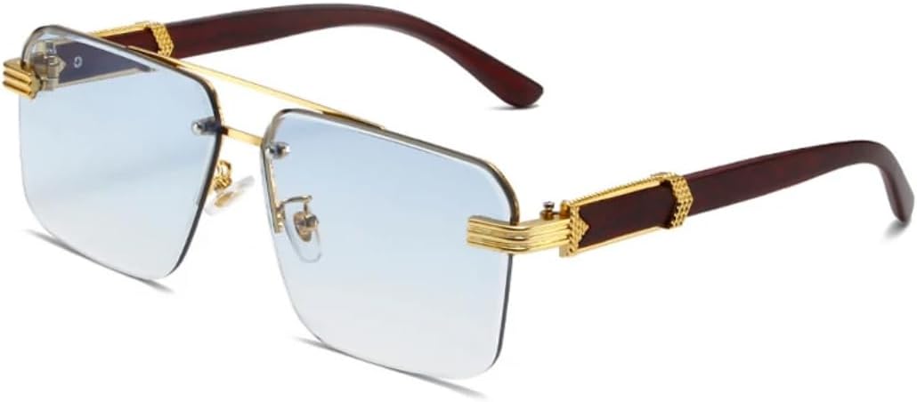 

Солнцезащитные очки с защитой от УФ-излучения UV400 | Без оправы, в стиле панк, с разноцветными линзами | Для женщин и мужчин, для занятий спортом на открытом воздухе и вождения DSVIGF, Gold-lightblue