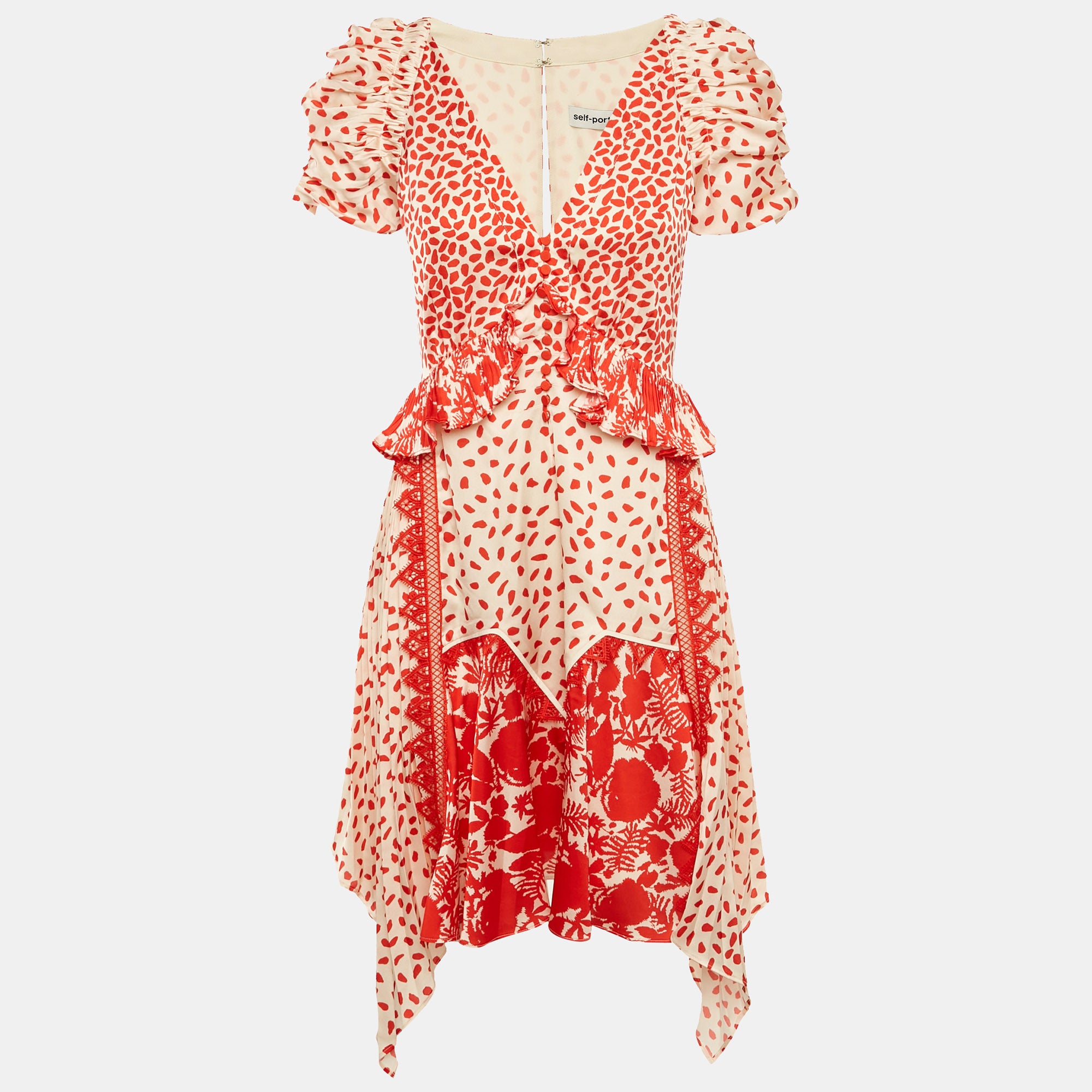 

Платье-платок из атласа с принтом Self-Portrait бежево-красного цвета