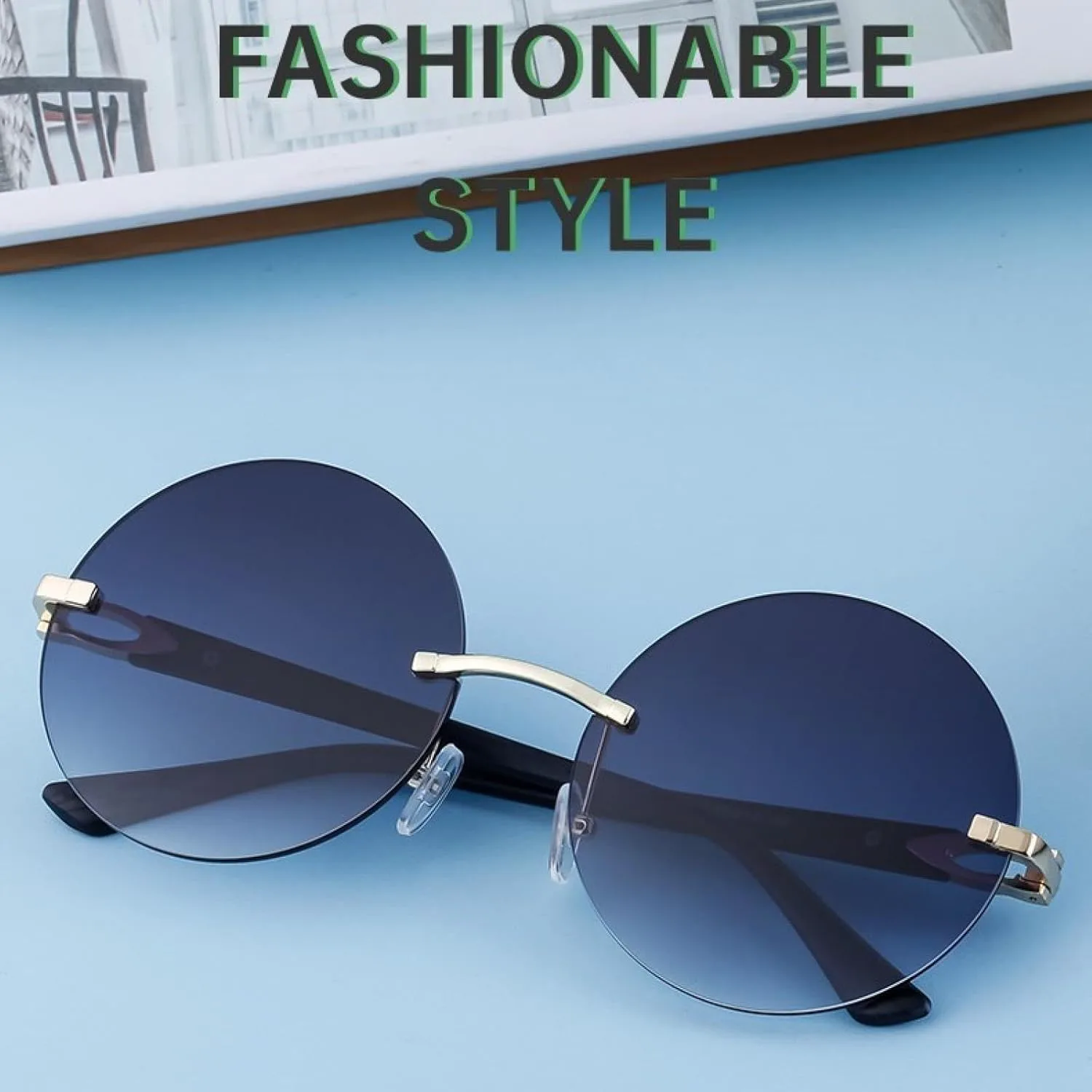 

Круглые солнцезащитные очки без оправы для женщин, роскошные, модные, большого размера, стильные, с градиентными линзами, для мужчин TVTBBVV, C3 Gold Brown