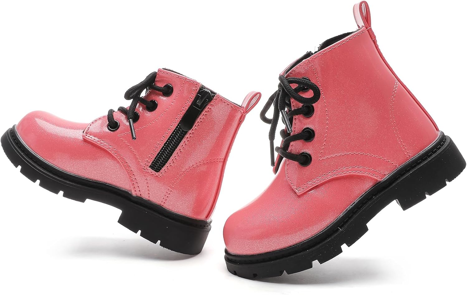 

Детские ботинки для мальчиков и девочек яркого цвета со шнуровкой, ботинки на щиколотку с боковой молнией Mybozz, Pink Glitter-T629