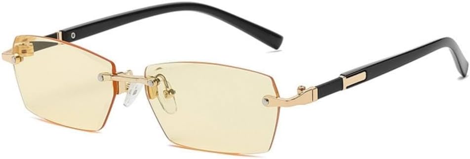 

Модные прямоугольные солнцезащитные очки без оправы с закругленными краями для женщин, маленькие линзы, черная металлическая оправа, очки конфетных цветов MTZJH, Green