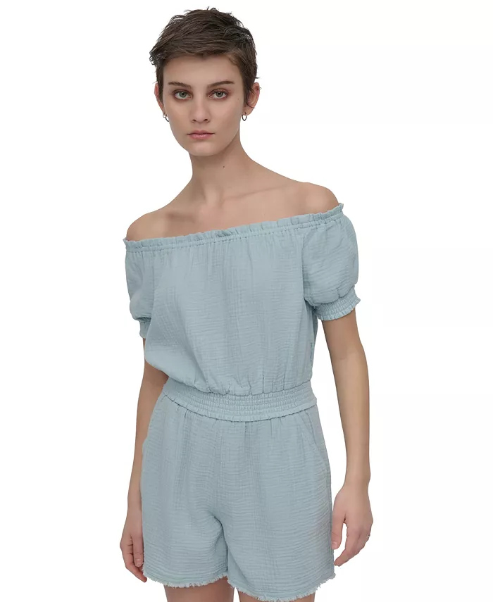 

Женский топ из хлопковой ткани с открытыми плечами DKNY Jeans, зеленый