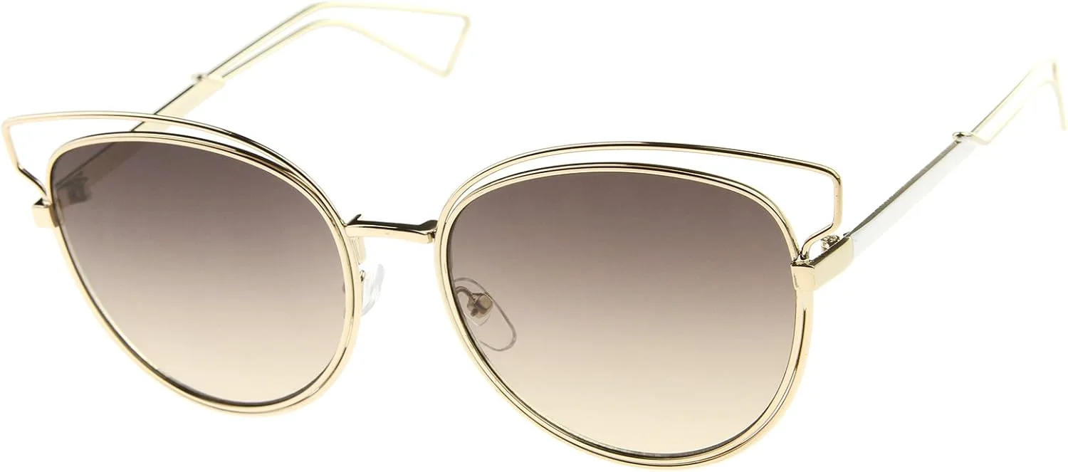 

Женские модные солнцезащитные очки zeroUV в открытой металлической оправе, линзы нейтрального цвета, модель «кошачий глаз», диаметр линз 55 мм, Gold-white / Lavender