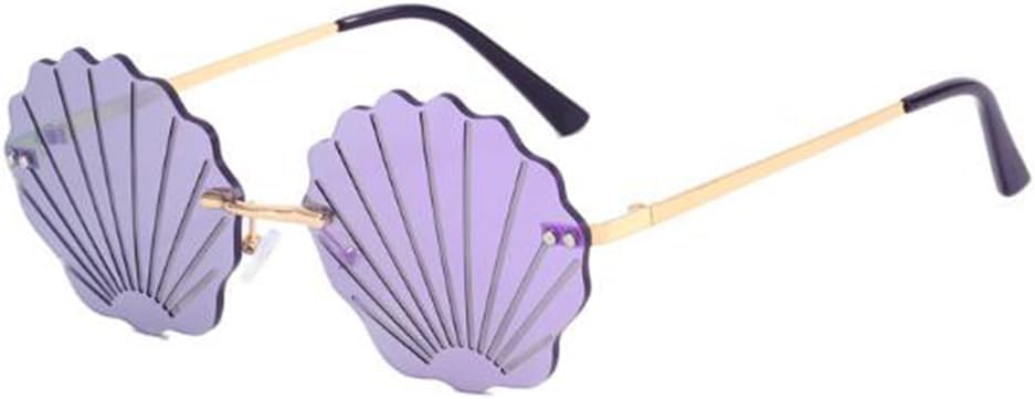 

Забавные безрамочные очки в форме ракушки, модные безободковые металлические солнцезащитные очки с волнообразным рисунком, очки для вечеринок для девушек и женщин Weloveushop, C4 Gold Frame Purple Flakes