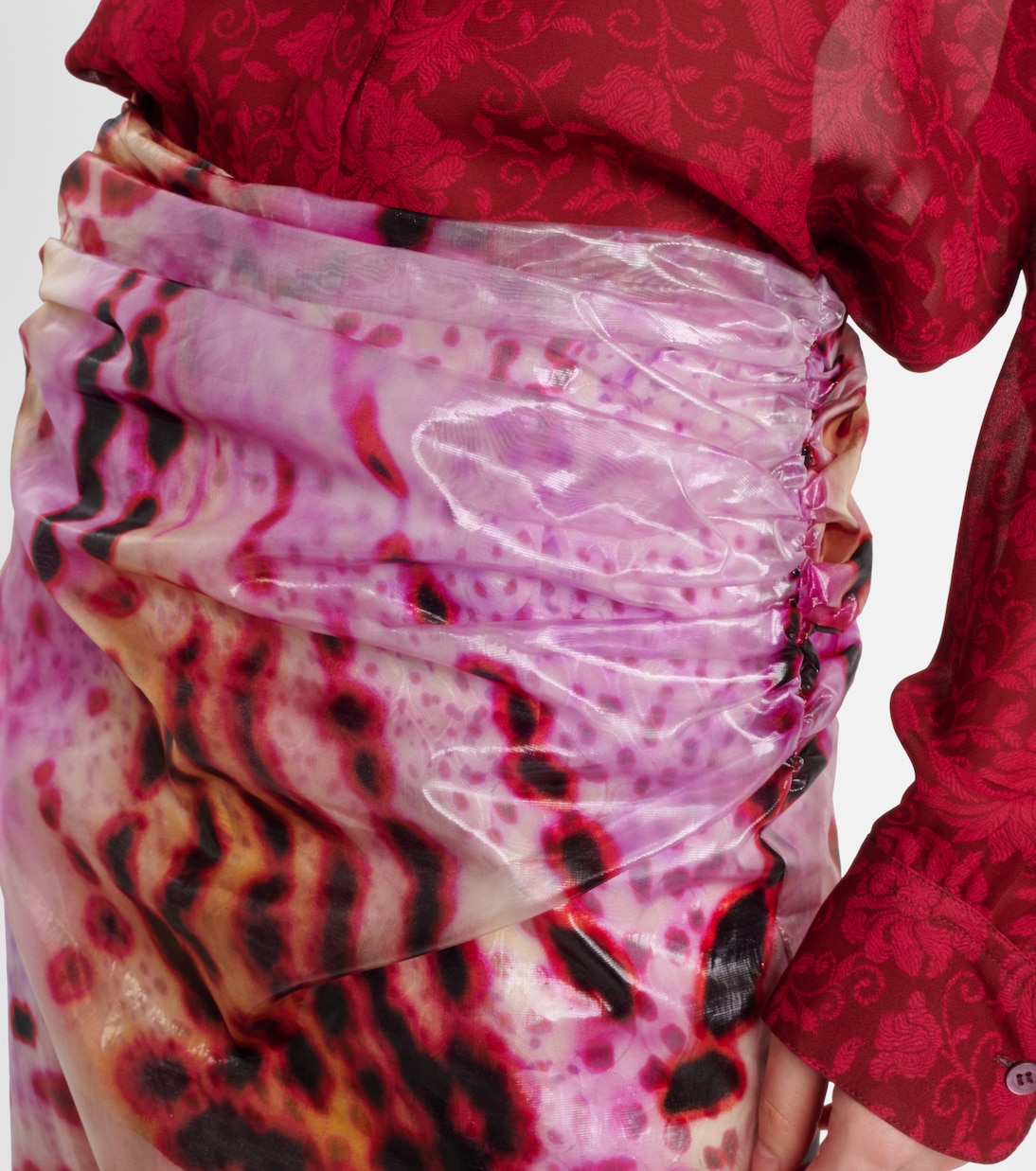 Юбка миди с саамским принтом и сборками Dries Van Noten, фуксия — фото 4