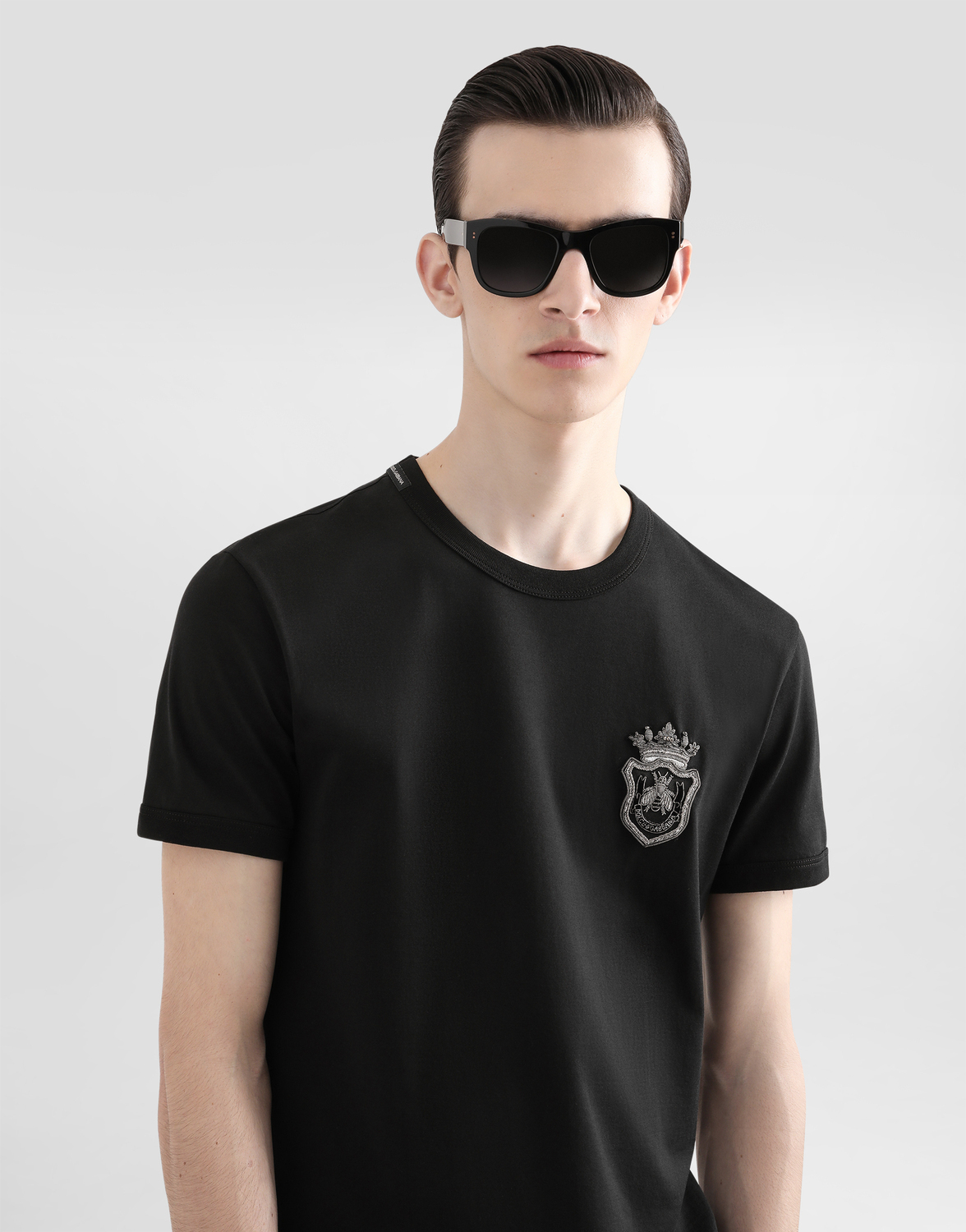 Хлопковая футболка с геральдической нашивкой Dolce & Gabbana, черный — фото 4
