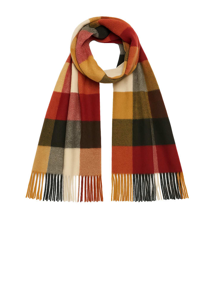 

Элегантный шарф с бахромой для стильных зимних образов. Оранжево-зеленый цвет. Faera