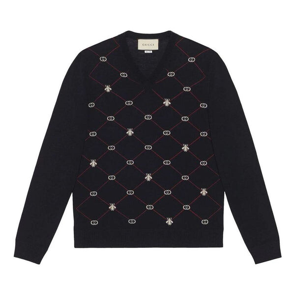 

Свитер jacquard-motif v-neck jumper 'blue' Gucci, синий