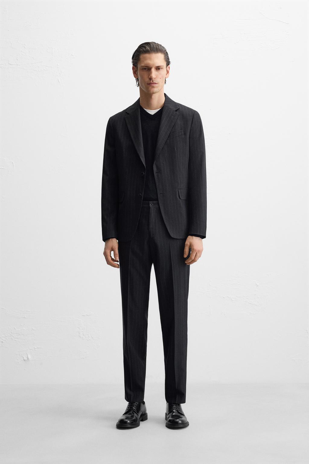 

Брюки от костюма в тонкую полоску ZARA, темно-синий