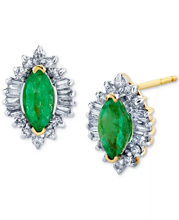 

Серьги-Гвоздики багетной огранки с изумрудами (3/4 карата) и бриллиантами (3/8 карата) в форме гало из 10-каратного золота Macy'S, emerald