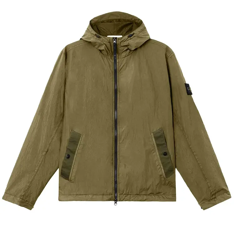 Легкая куртка с капюшоном Stone Island Crinkle Reps NY, цвет «Военно-зеленый»