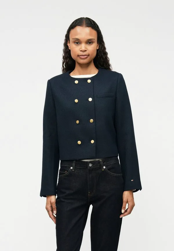 Двубортный пиджак из фактурной шерстяной смеси. Tommy Hilfiger, Dark Night Navy