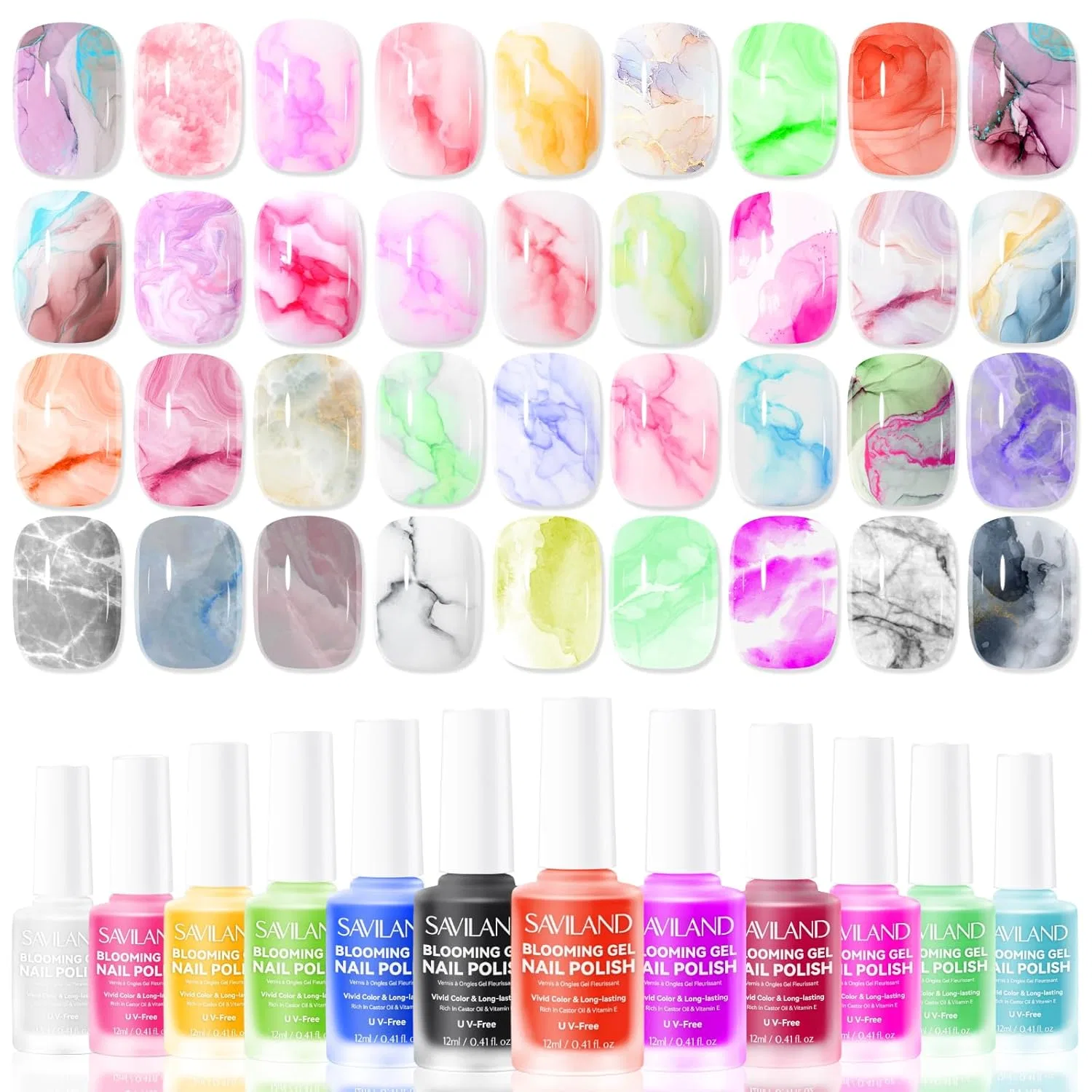 Набор гель-лаков «Blooming Gel Nail Polish» с эффектом масляной живописи от SAVILAND, 12 шт. x 12 мл Saviland