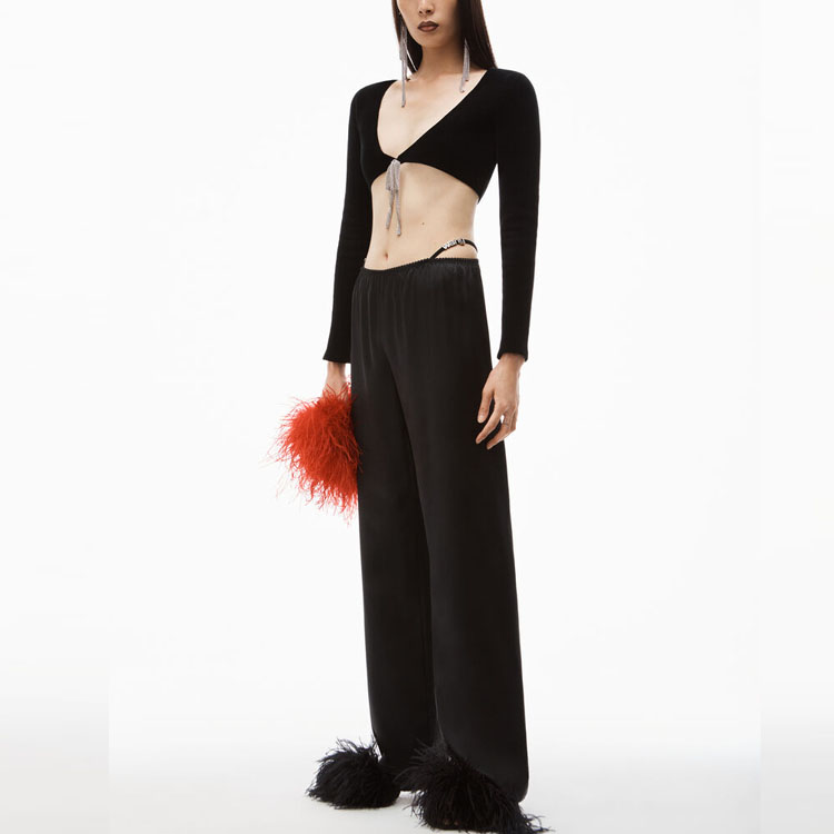 Alexander Wang T By Full Length кристаллические трусики широкие брюки black — фото 4