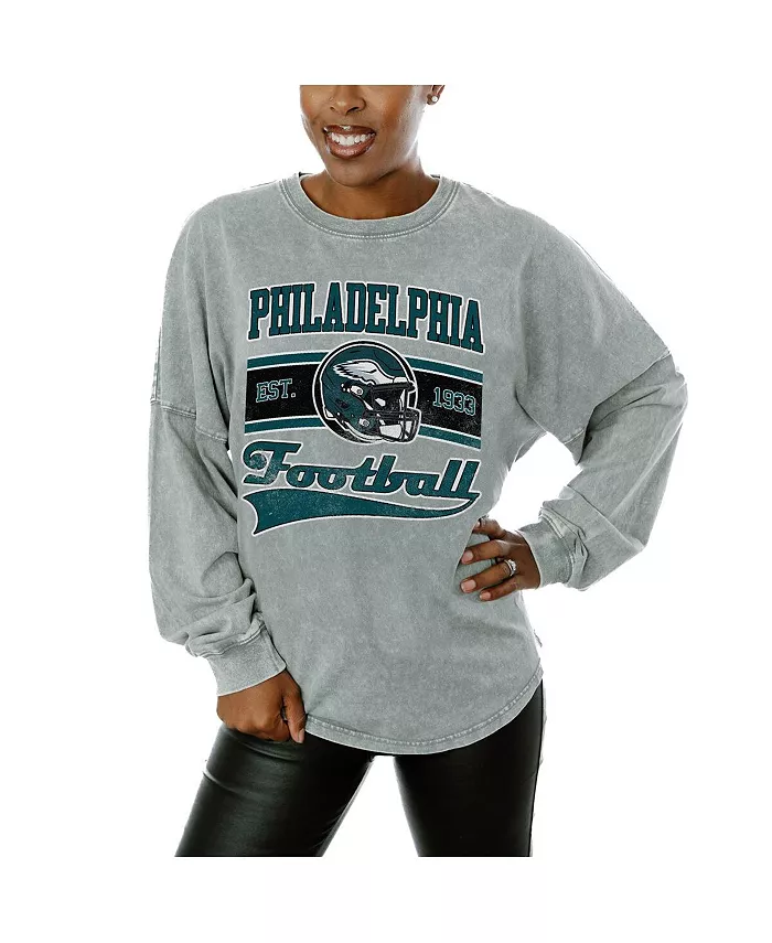 

Женская серая футболка Philadelphia Eagles Snow Wash с длинным рукавом Gameday Couture