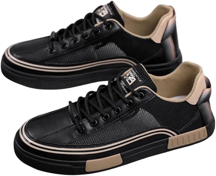 

Мужские кроссовки для скейтборда с полосами и цветными блоками - дышащие кеды на шнуровке для бега на свежем воздухе, прогулок и уличных прогулок Minlaidian, черный