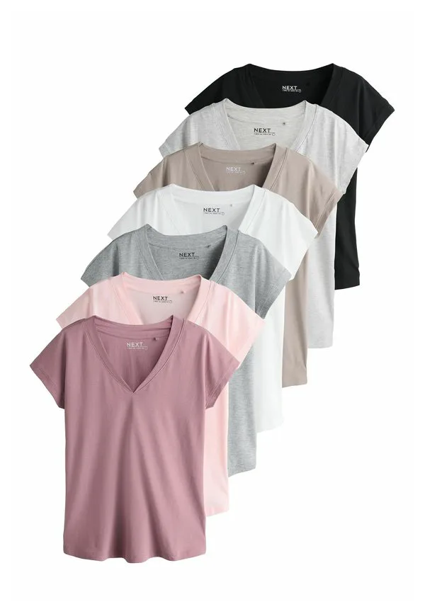Комплект из 7 базовых футболок с короткими рукавами, укороченный крой. Next, Black Grey Pink