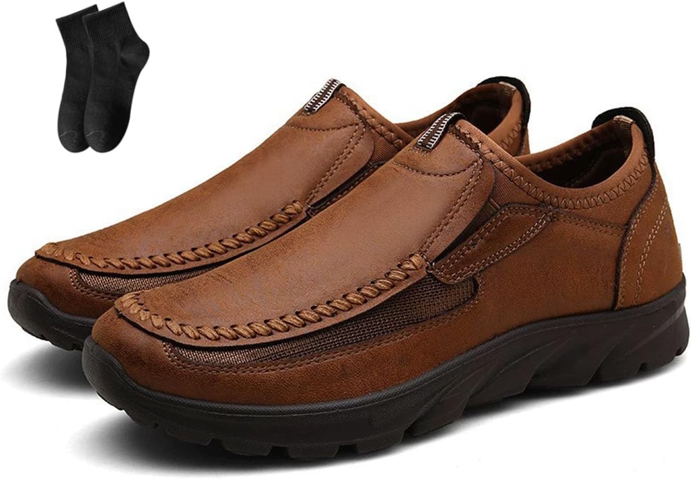 

Мужские повседневные дышащие кожаные лоферы, мужские ручной работы премиальные кожаные ботинки-слипы для пожилых Noworfewer, коричневый