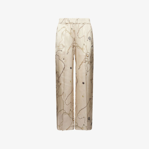 

Широкие шелковые пижамные брюки с принтом Graphic-Print Victoria Beckham, цвет pumice